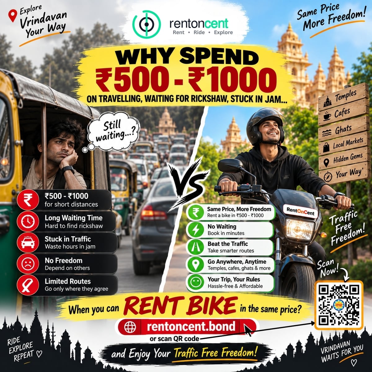 Bike & Scooty on Rent in Mathura & Vrindavan - Rent on Cent